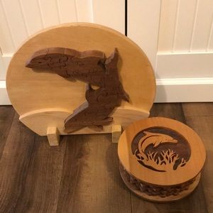 Coastal Dolphin Wood Decor Set | Nautical Beach House Cottagecore Art